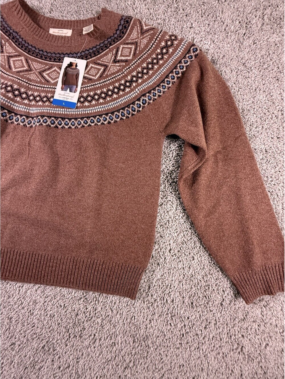 Weatherproof Vintage Women's L Fair Isle Crewneck Sweater Copper Polyester NWT - Picture 7 of 13